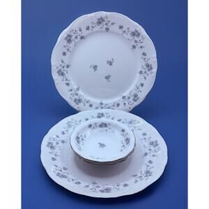 Vtg Johann Haviland Dinner Plates 10” & Berry Bowls Blue Floral Garland Set 4